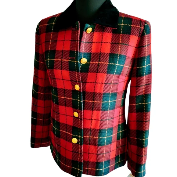 NWT Talbot's Red/Green Plaid 100% Wool Women's Jacket - Picture 7 of 12